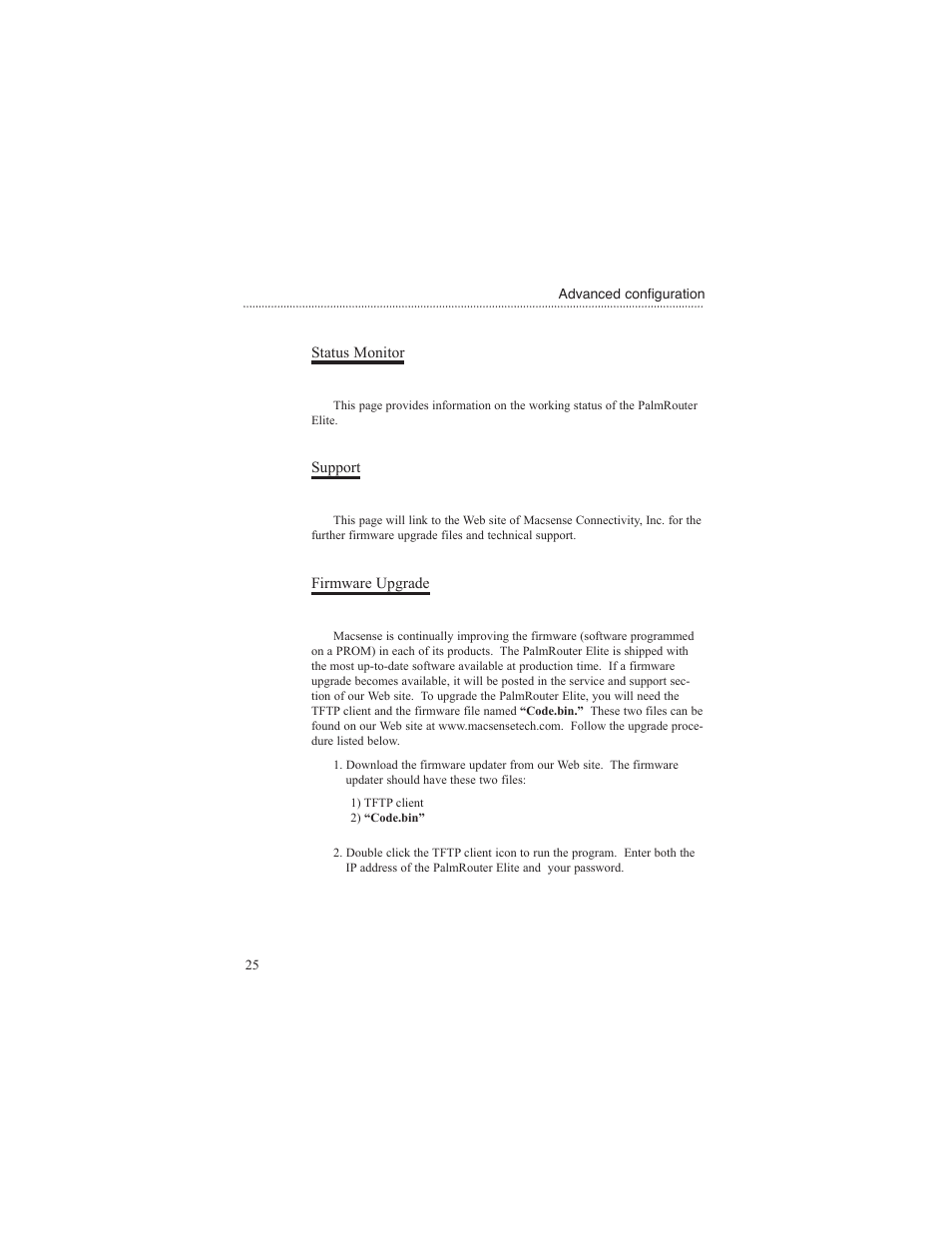 Status monitor, Support, Firmware upgrade | Macsense Connectivity MIH-108 User Manual | Page 28 / 39