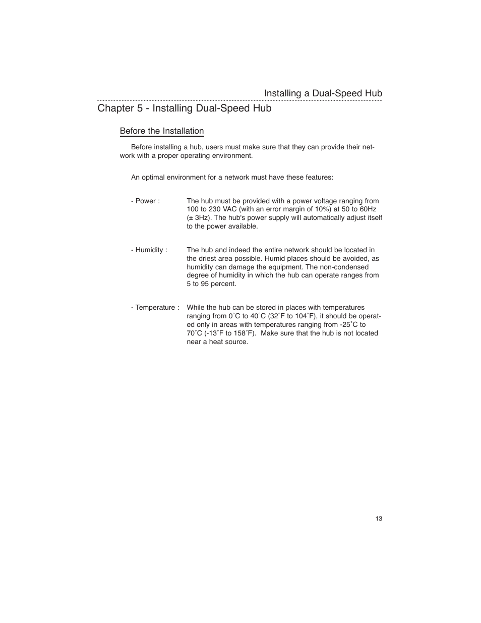 Chapter 5 - installing dual-speed hub, Before the installation | Macsense Connectivity FDH-608/616 User Manual | Page 15 / 27