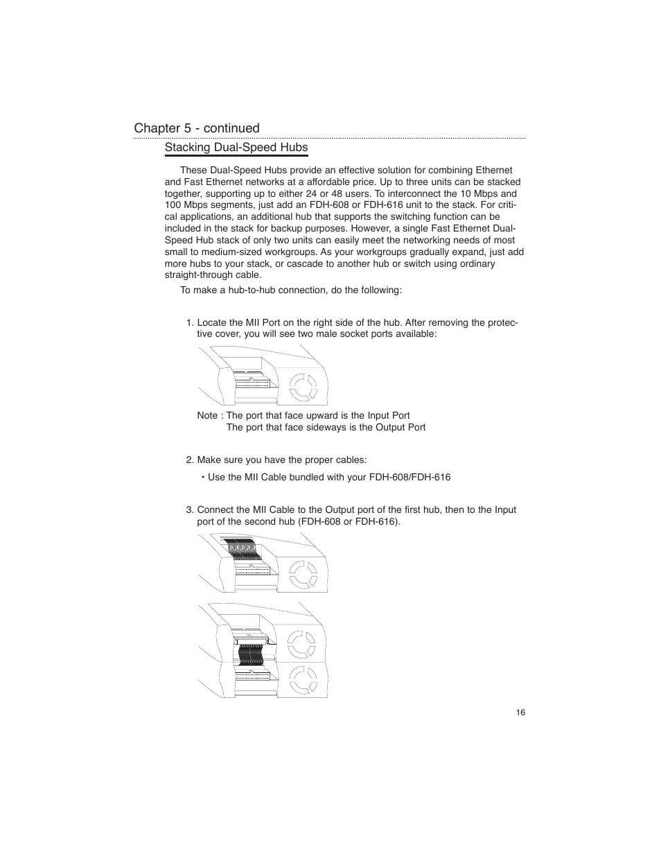 Stacking dual-speed hubs, Chapter 5 - continued | Macsense Connectivity FDH-608/616 User Manual | Page 18 / 27
