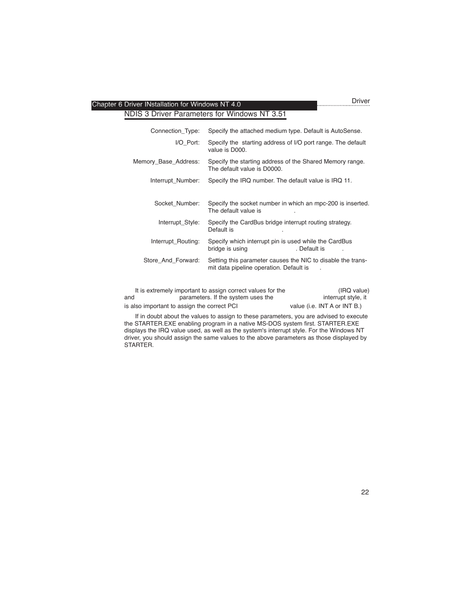 Ndis 3 driver parameters for windows nt 3.51, Chapter 6 driver installation for windows nt 4.0 | Macsense Connectivity MPC-200 User Manual | Page 24 / 43