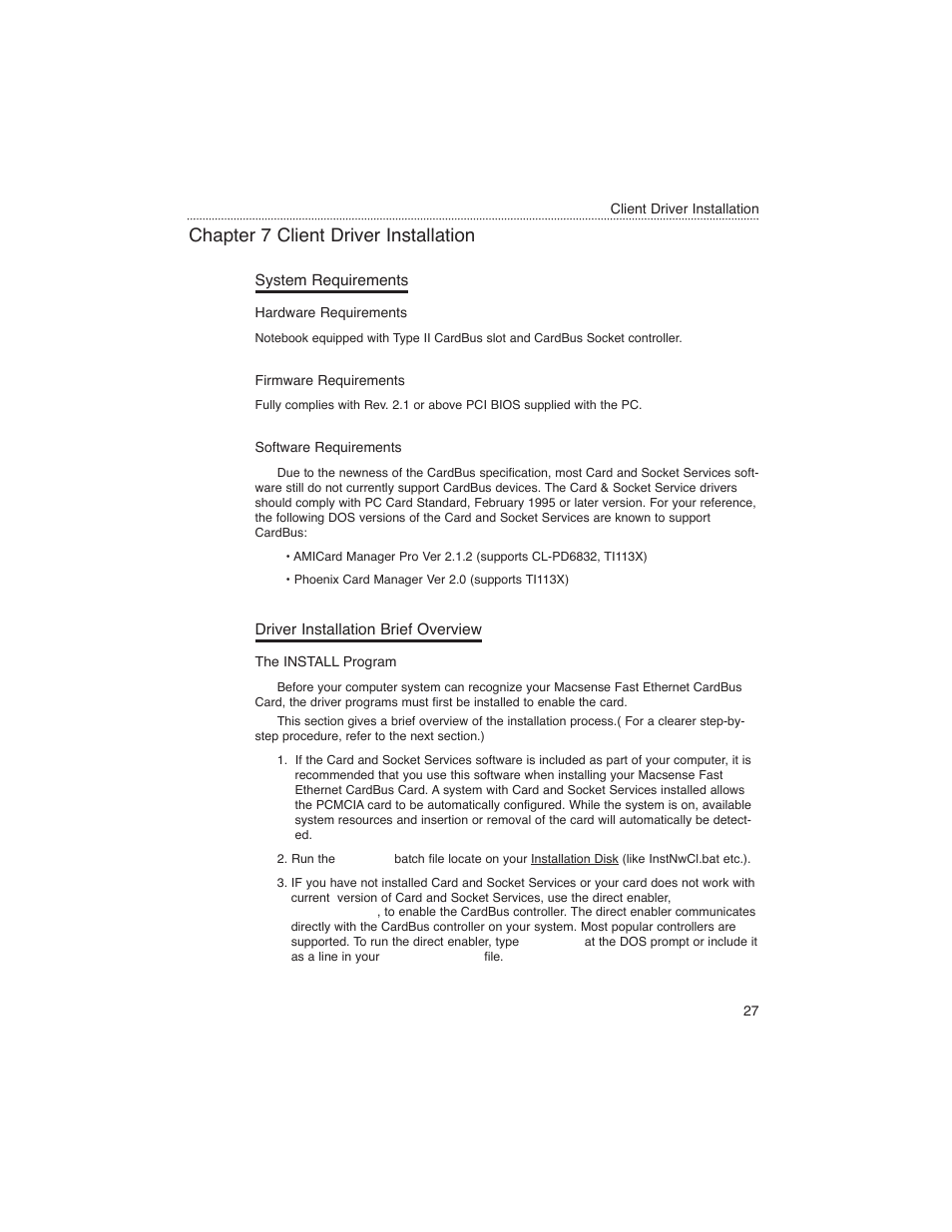 Chapter 7 client driver installation, System requirements, Driver installation brief overview | Macsense Connectivity MPC-200 User Manual | Page 28 / 43