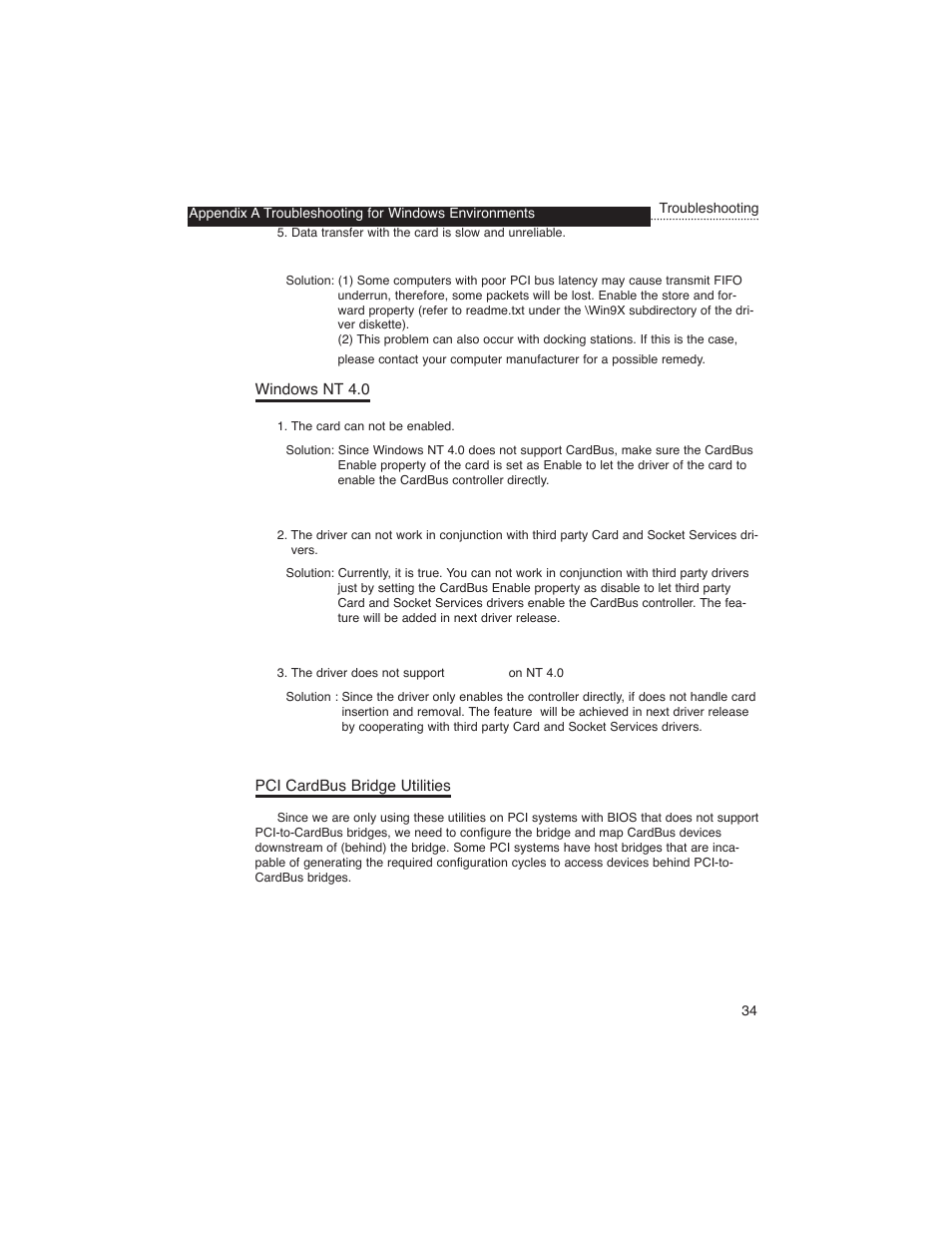 Windows nt 4.0, Pci cardbus bridge utilities | Macsense Connectivity MPC-200 User Manual | Page 34 / 43