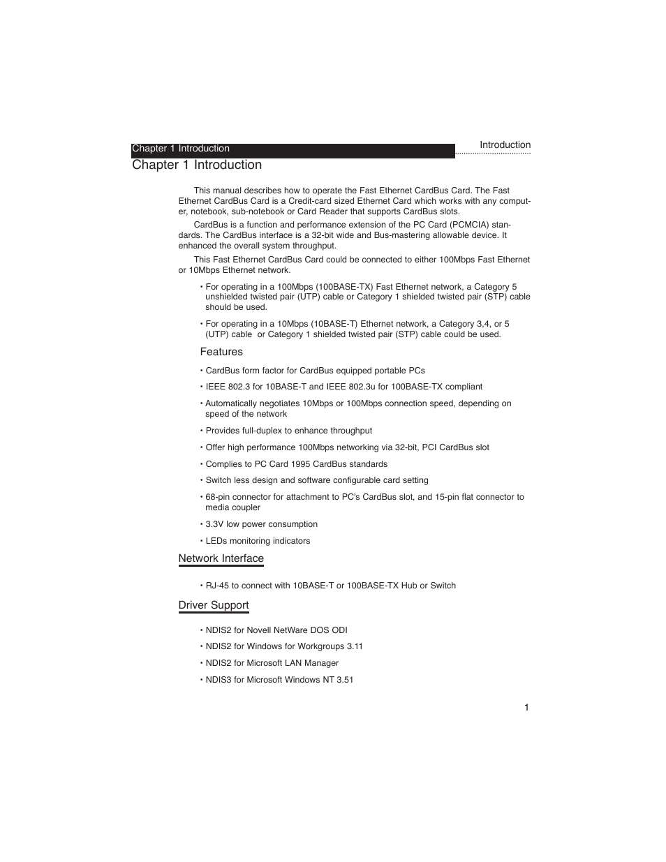Chapter 1 introduction, Network interface, Driver support | Macsense Connectivity MPC-200 User Manual | Page 4 / 43