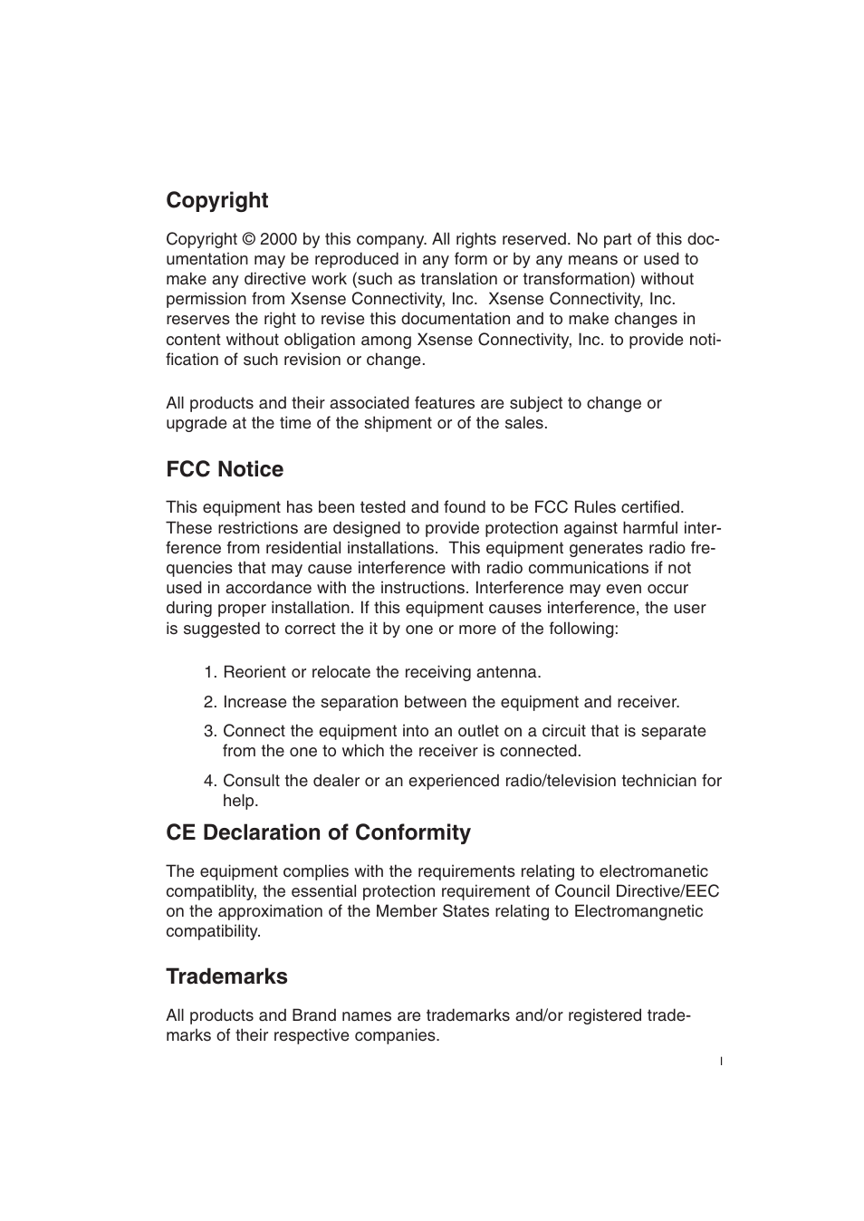 Copyright, Fcc notice, Ce declaration of conformity | Trademarks | Macsense Connectivity XRouter Pro User Manual | Page 2 / 46