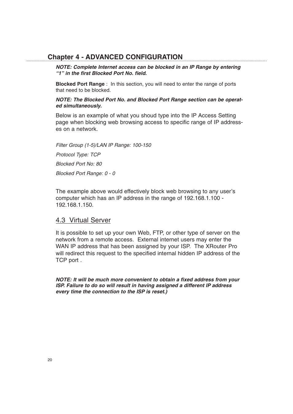 3 virtual server, Chapter 4 - advanced configuration | Macsense Connectivity XRouter Pro User Manual | Page 25 / 46
