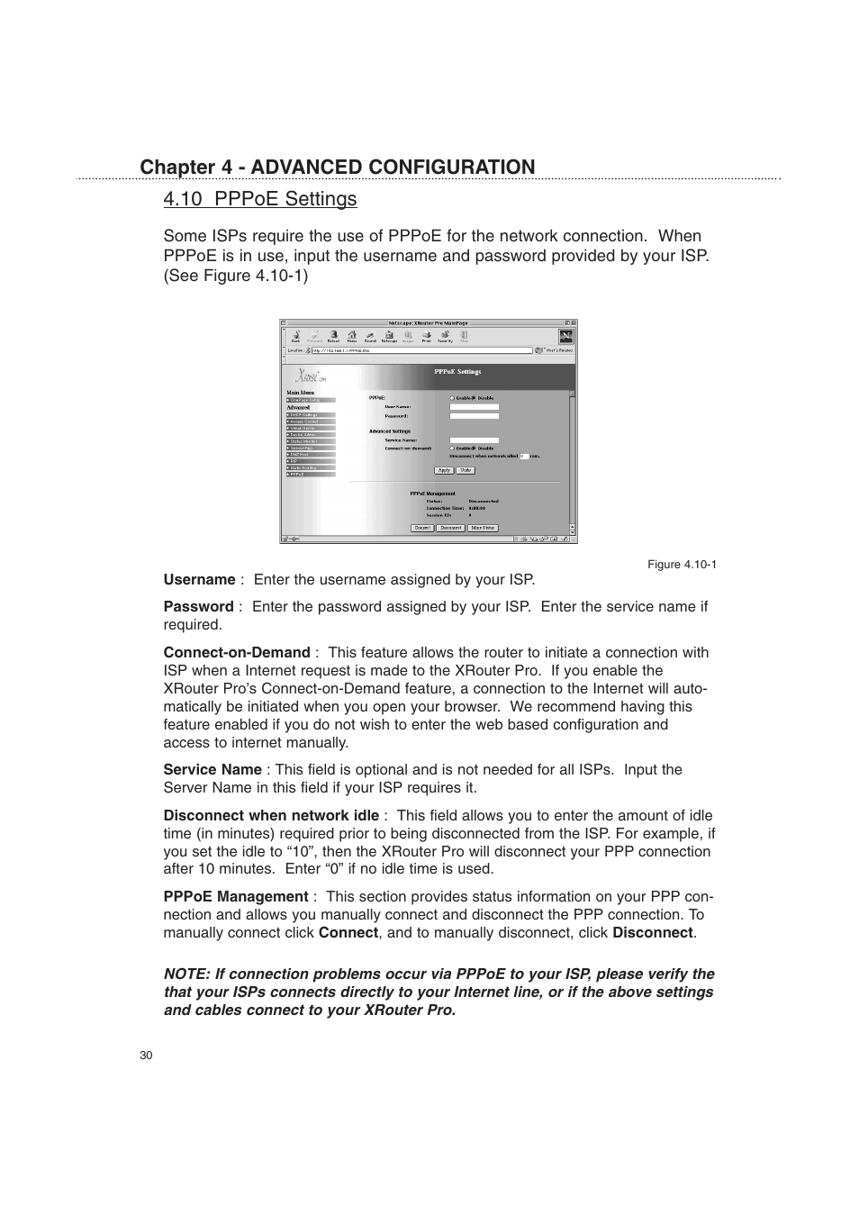 10 pppoe settings, Chapter 4 - advanced configuration | Macsense Connectivity XRouter Pro User Manual | Page 35 / 46