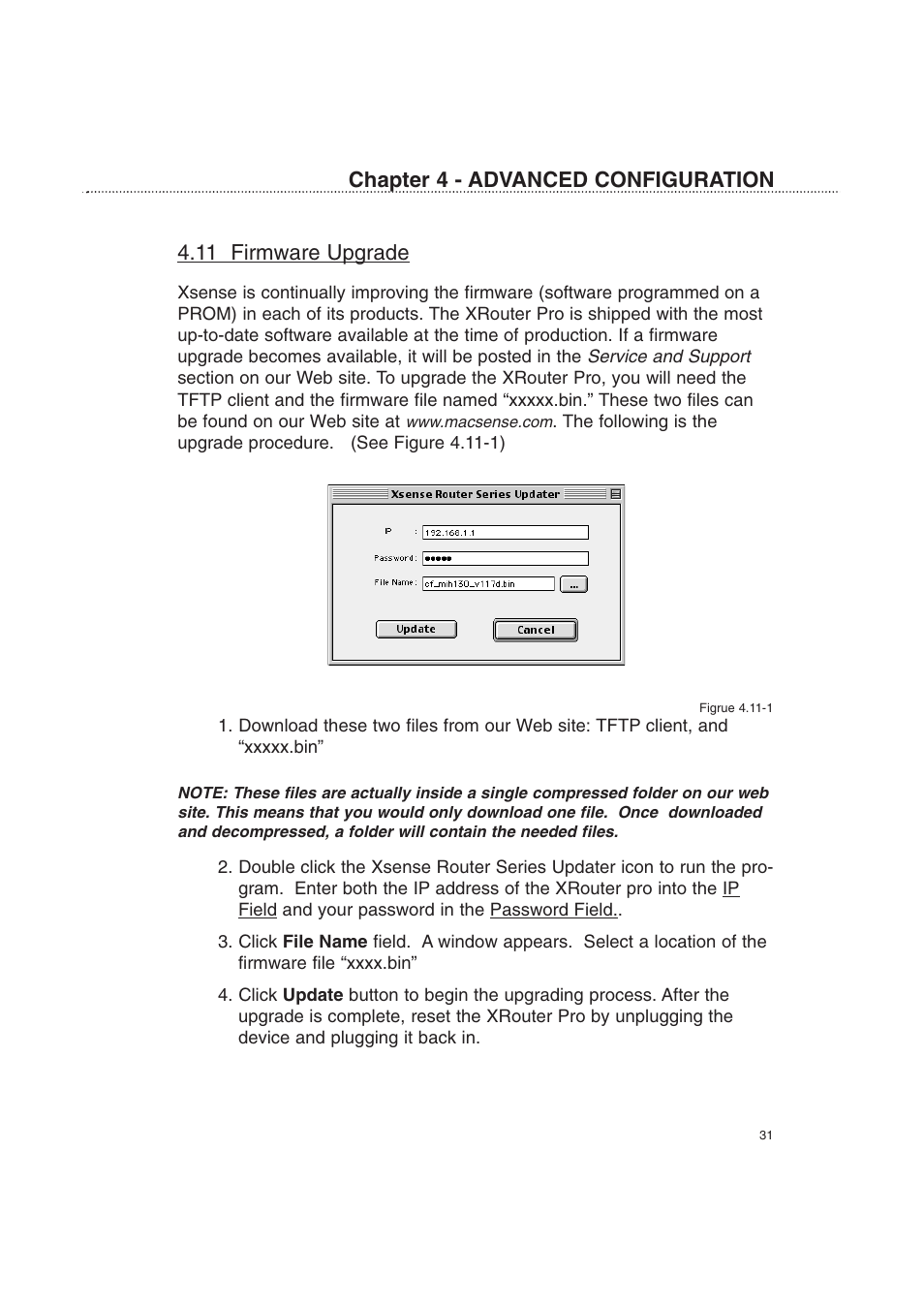 11 firmware upgrade, Chapter 4 - advanced configuration | Macsense Connectivity XRouter Pro User Manual | Page 36 / 46
