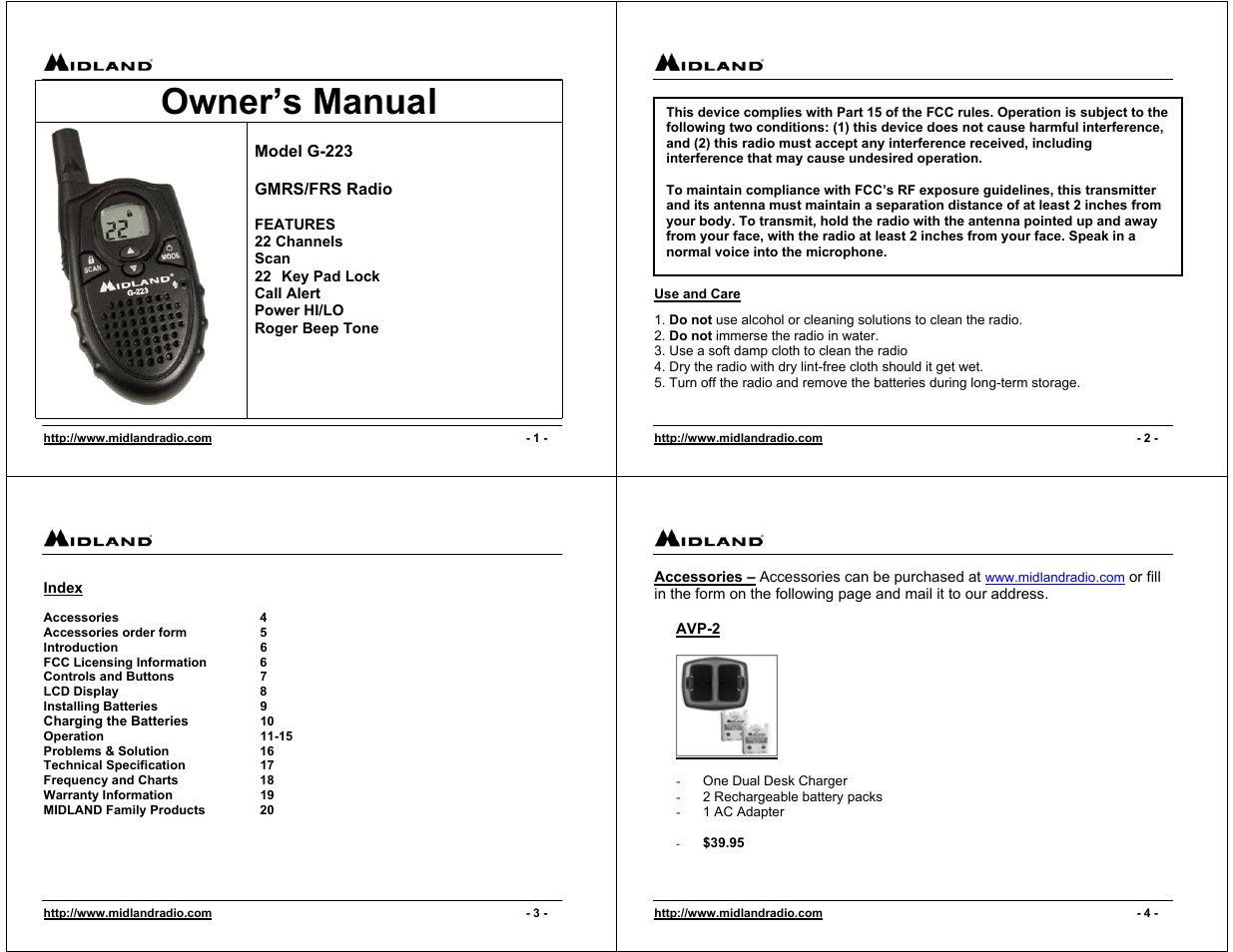 Midland Radio G-223 User Manual | 6 pages