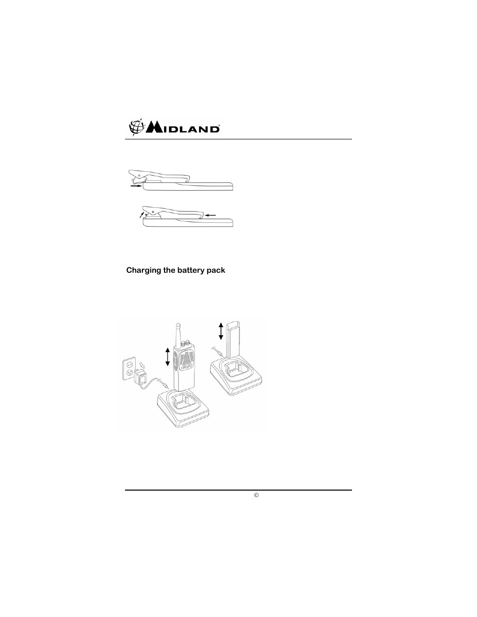 Charging the battery pack | Midland Radio SP-410 User Manual | Page 14 / 36
