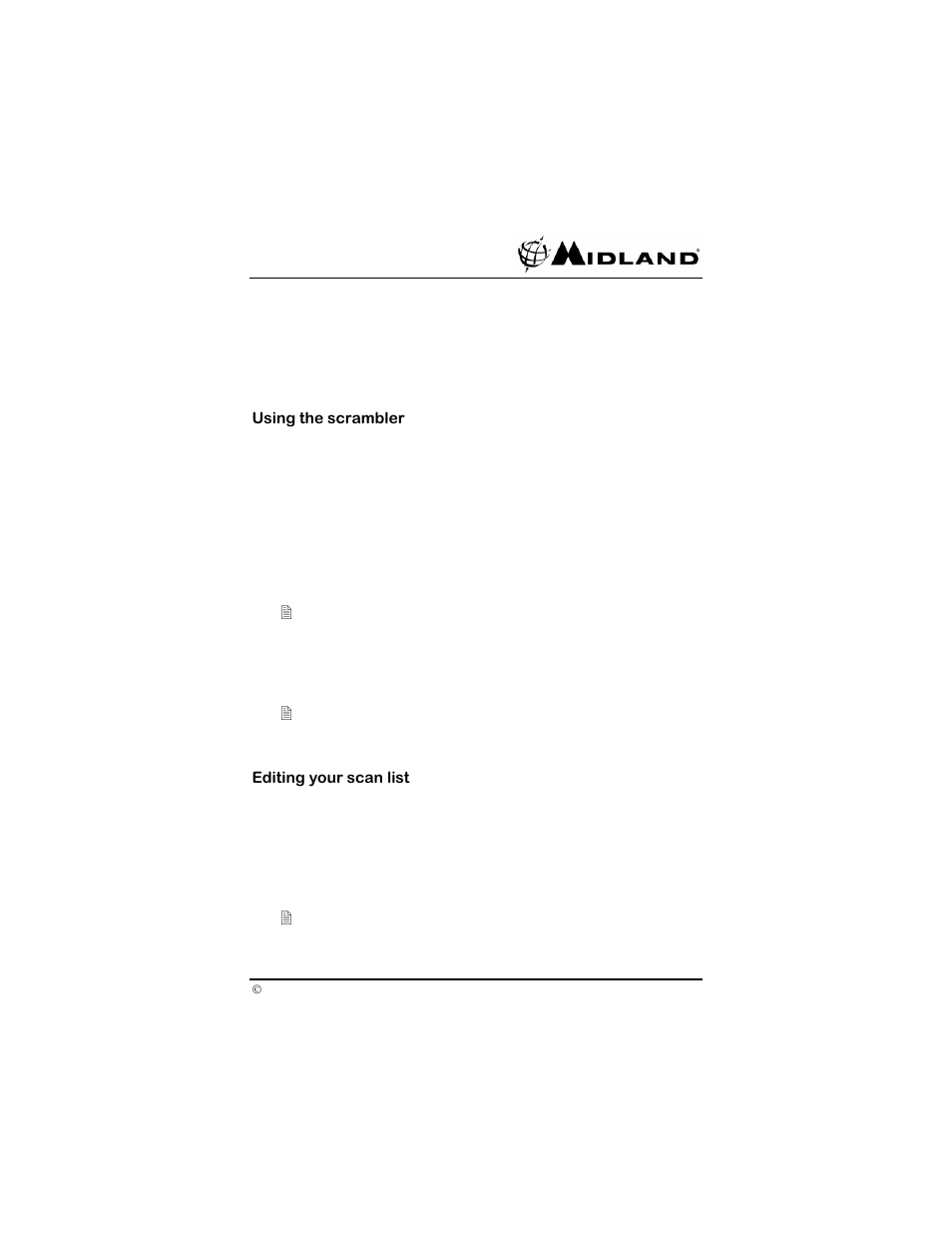 Selecting vox sensitivity, Using the scrambler, Editing your scan list | Midland Radio SP-410 User Manual | Page 25 / 36