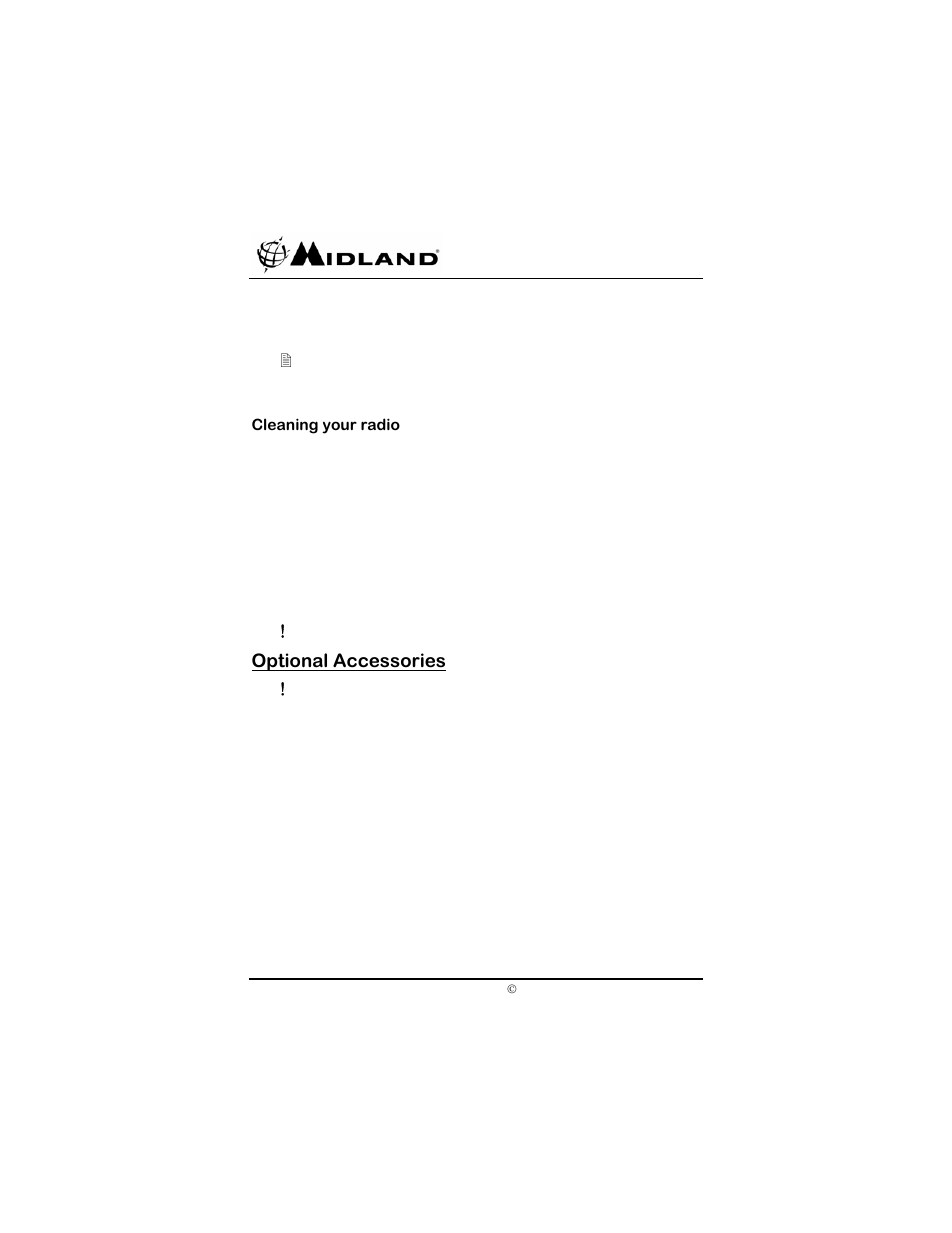 Cleaning your radio, Optional accessories | Midland Radio SP-410 User Manual | Page 30 / 36