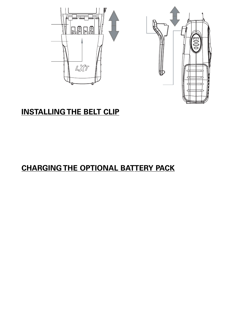 Installing the belt clip, Charging the optional battery pack | MIDLAND LXT360/365 User Manual | Page 5 / 16