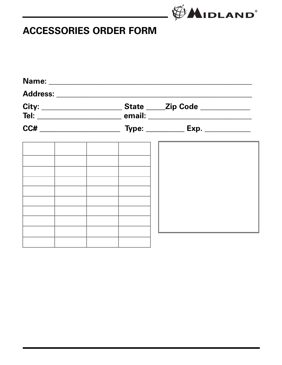 Accessories order form | MIDLAND GXT740/785 User Manual | Page 22 / 24