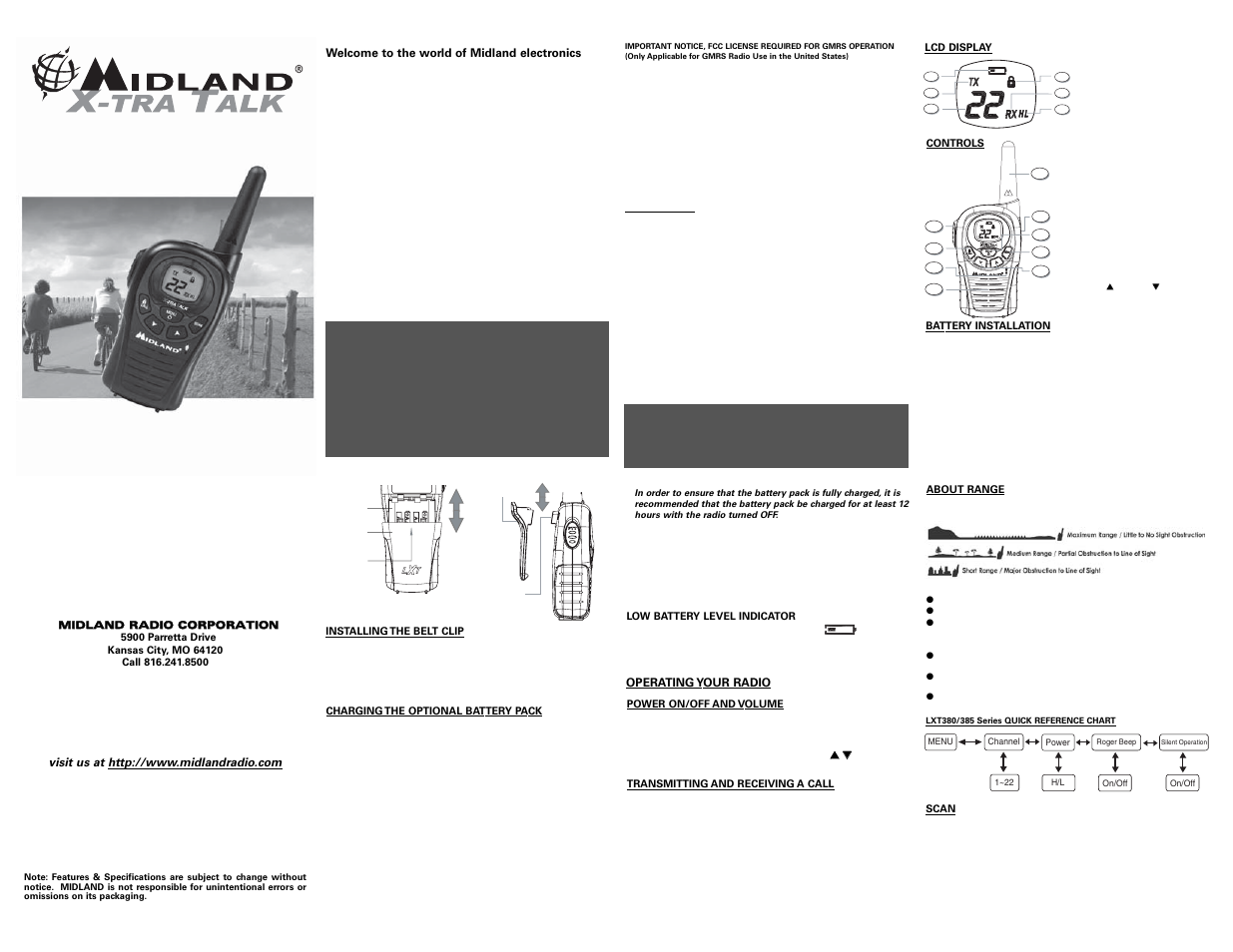 Midland Radio X-TRA TALK LXT385 User Manual | 2 pages