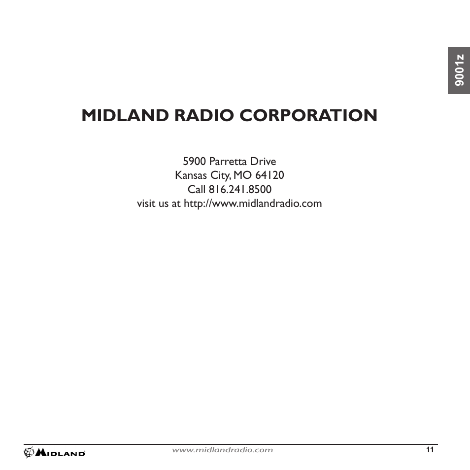 Midland radio corporation | MIDLAND 9001z User Manual | Page 11 / 11