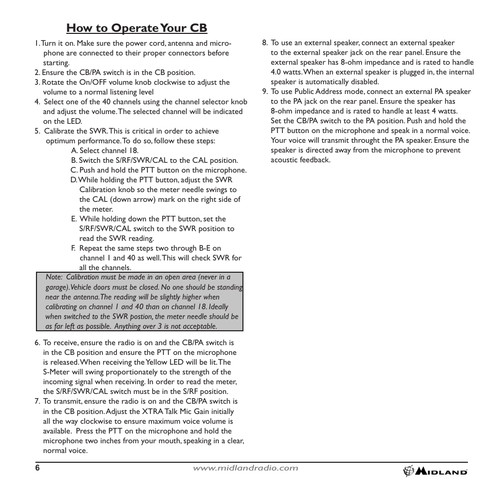 How to operate your cb | MIDLAND 9001z User Manual | Page 6 / 11