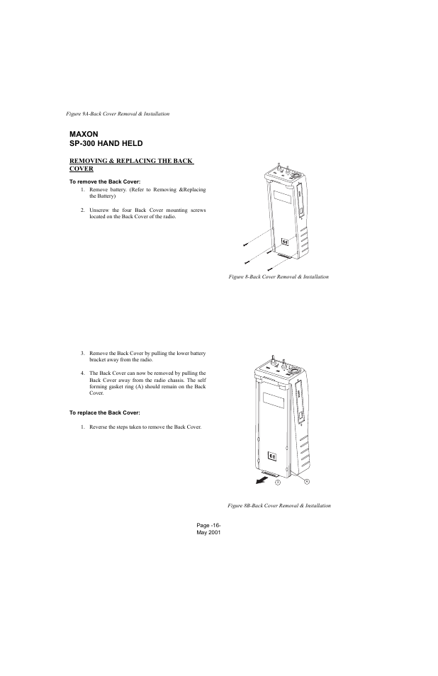 Removing & replacing the back cover, To remove the back cover, To replace the back cover | Maxon sp-300 hand held | Midland Radio SP-300 User Manual | Page 19 / 52