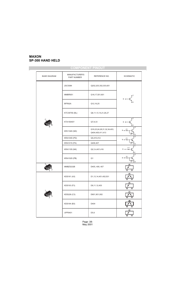 Component pinout, Maxon sp-300 hand held | Midland Radio SP-300 User Manual | Page 41 / 52