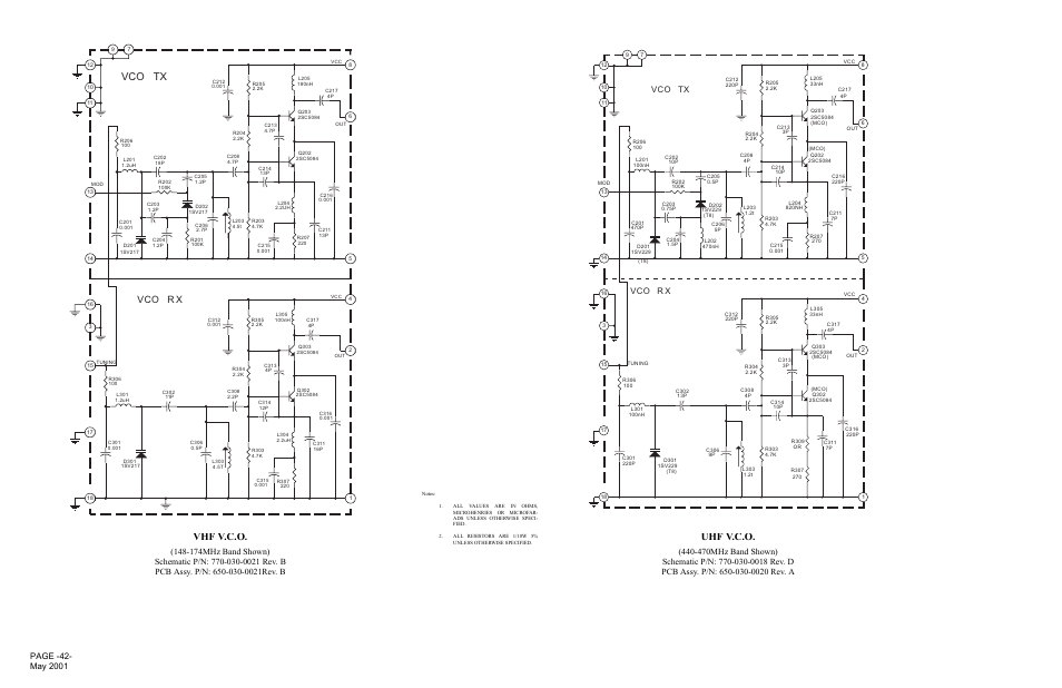 Uhf v.c.o, Vhf v.c.o, Vco tx | Vco r x | Midland Radio SP-300 User Manual | Page 45 / 52