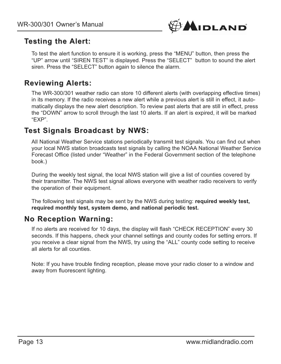 Midland Radio WR-300/301 User Manual | Page 13 / 24