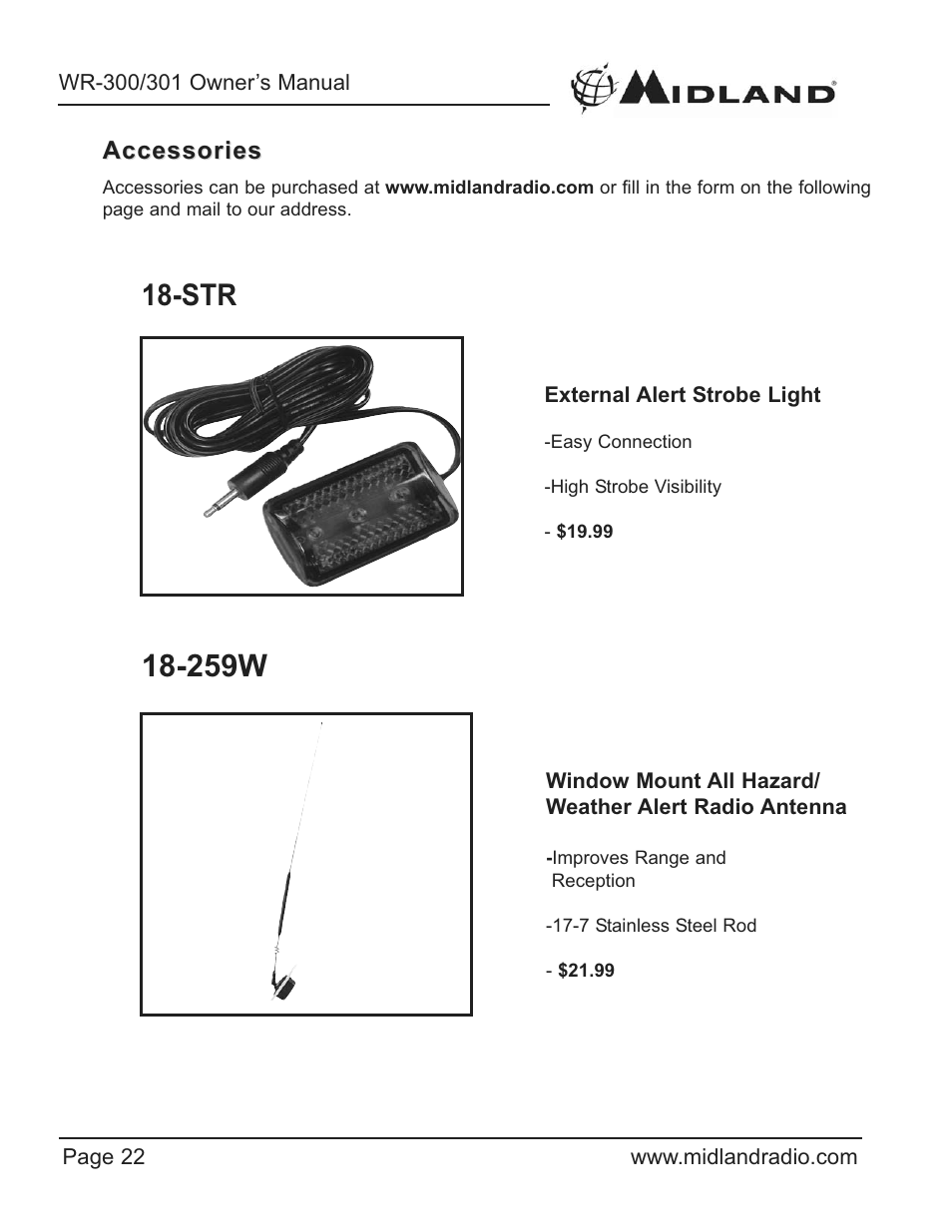 259w | Midland Radio WR-300/301 User Manual | Page 22 / 24