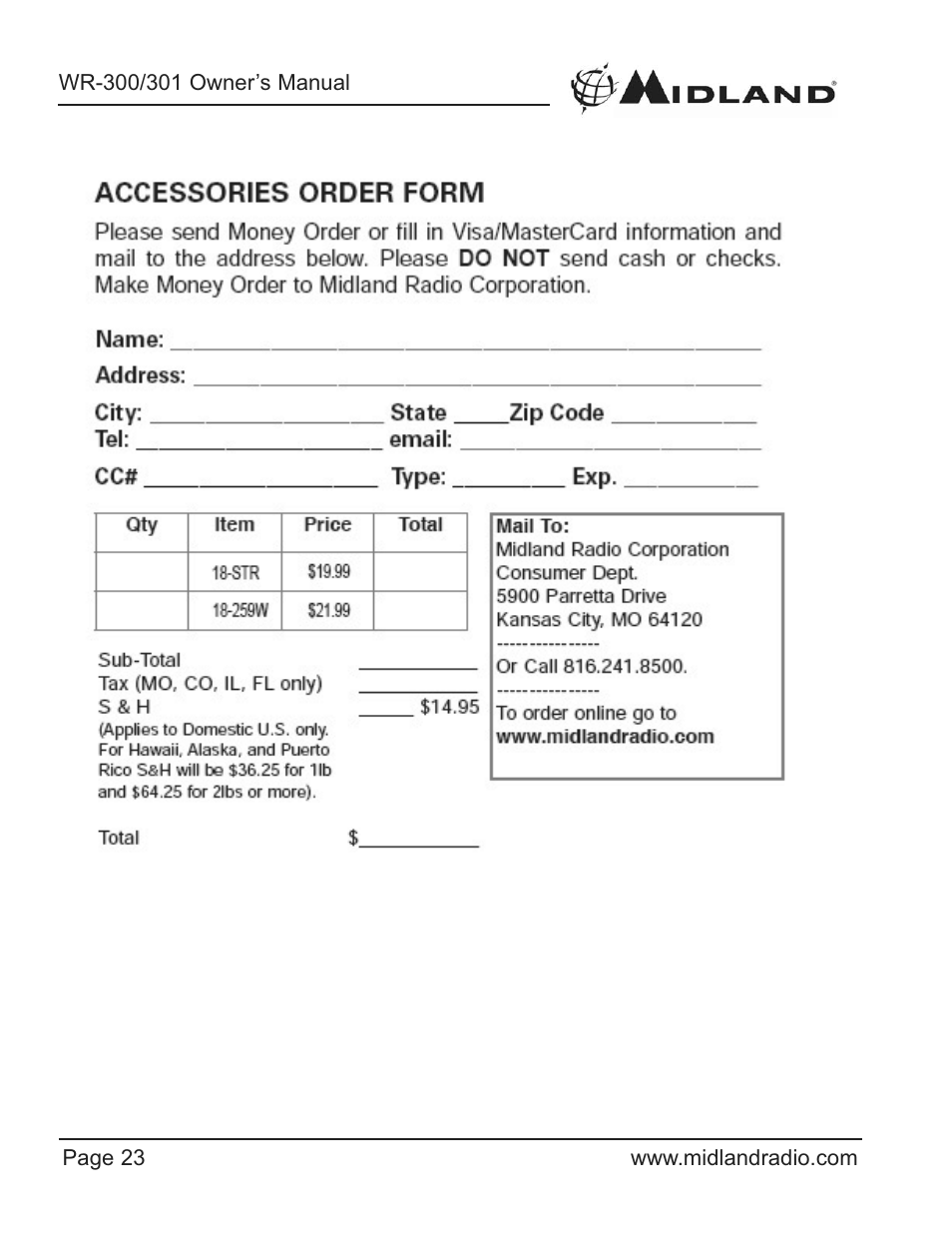 Midland Radio WR-300/301 User Manual | Page 23 / 24