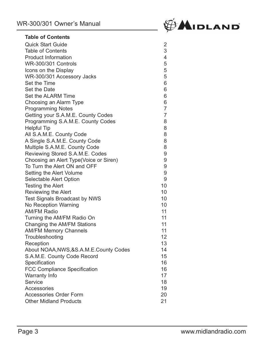 Midland Radio WR-300/301 User Manual | Page 3 / 24
