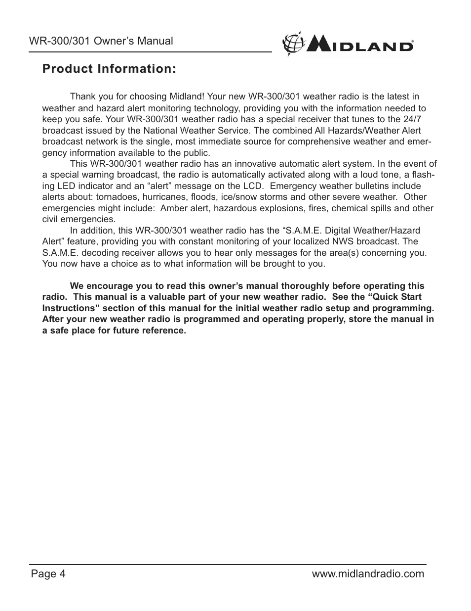 Product information | Midland Radio WR-300/301 User Manual | Page 4 / 24