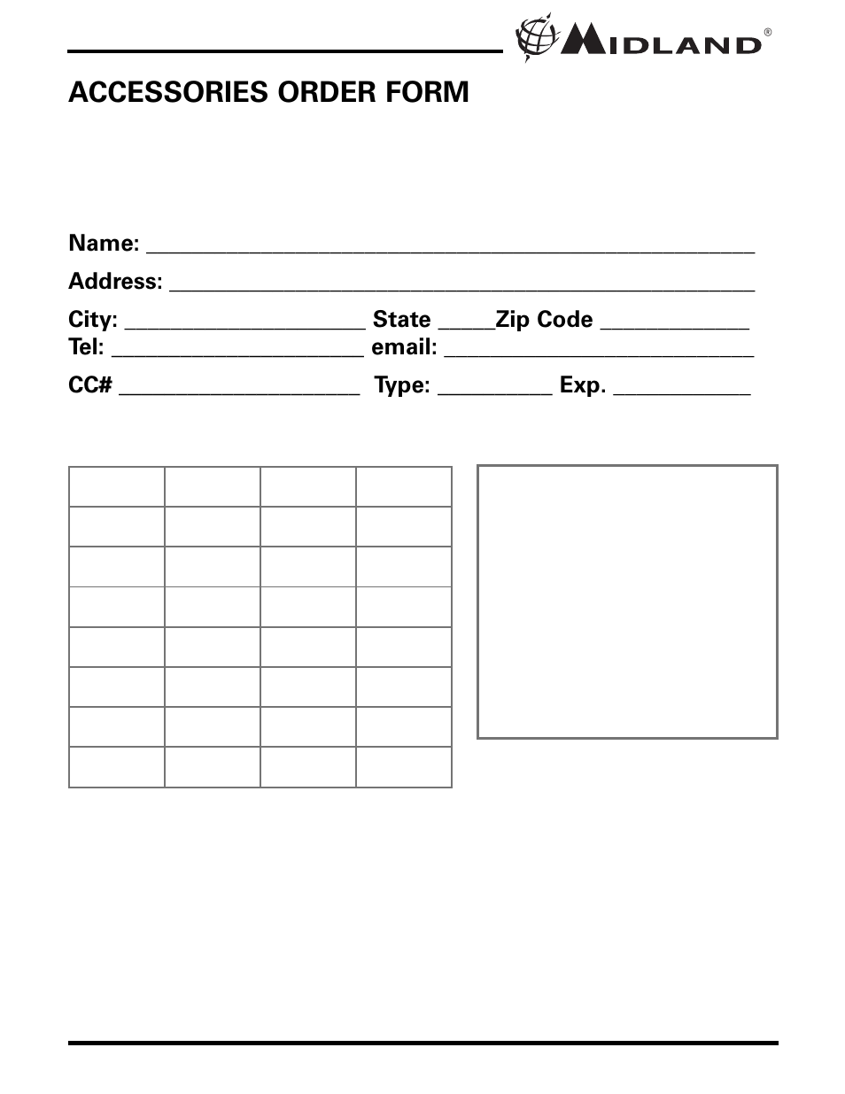 Accessories order form | MIDLAND LXT340/345 User Manual | Page 19 / 20
