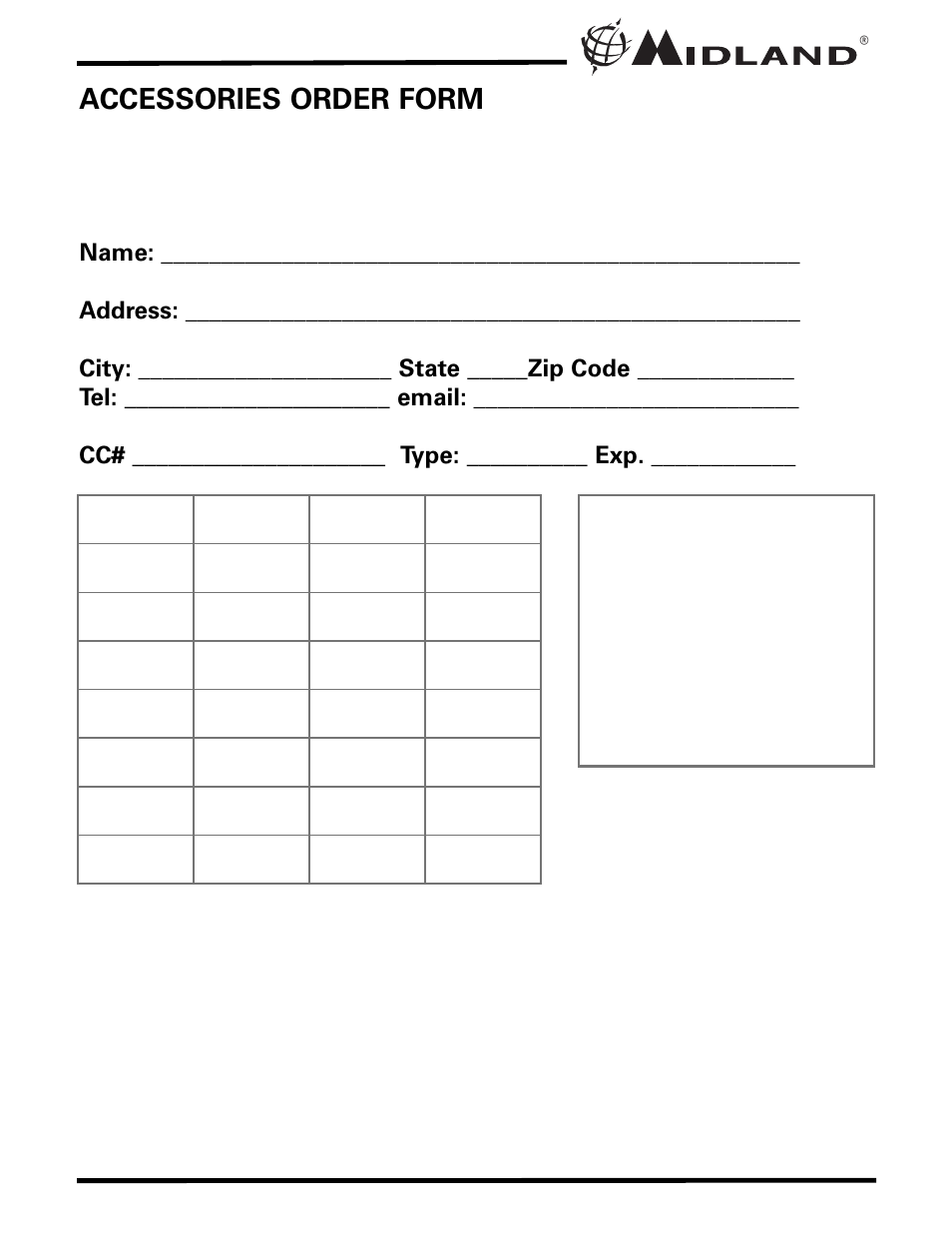 Accessories order form | MIDLAND XT511 User Manual | Page 25 / 28