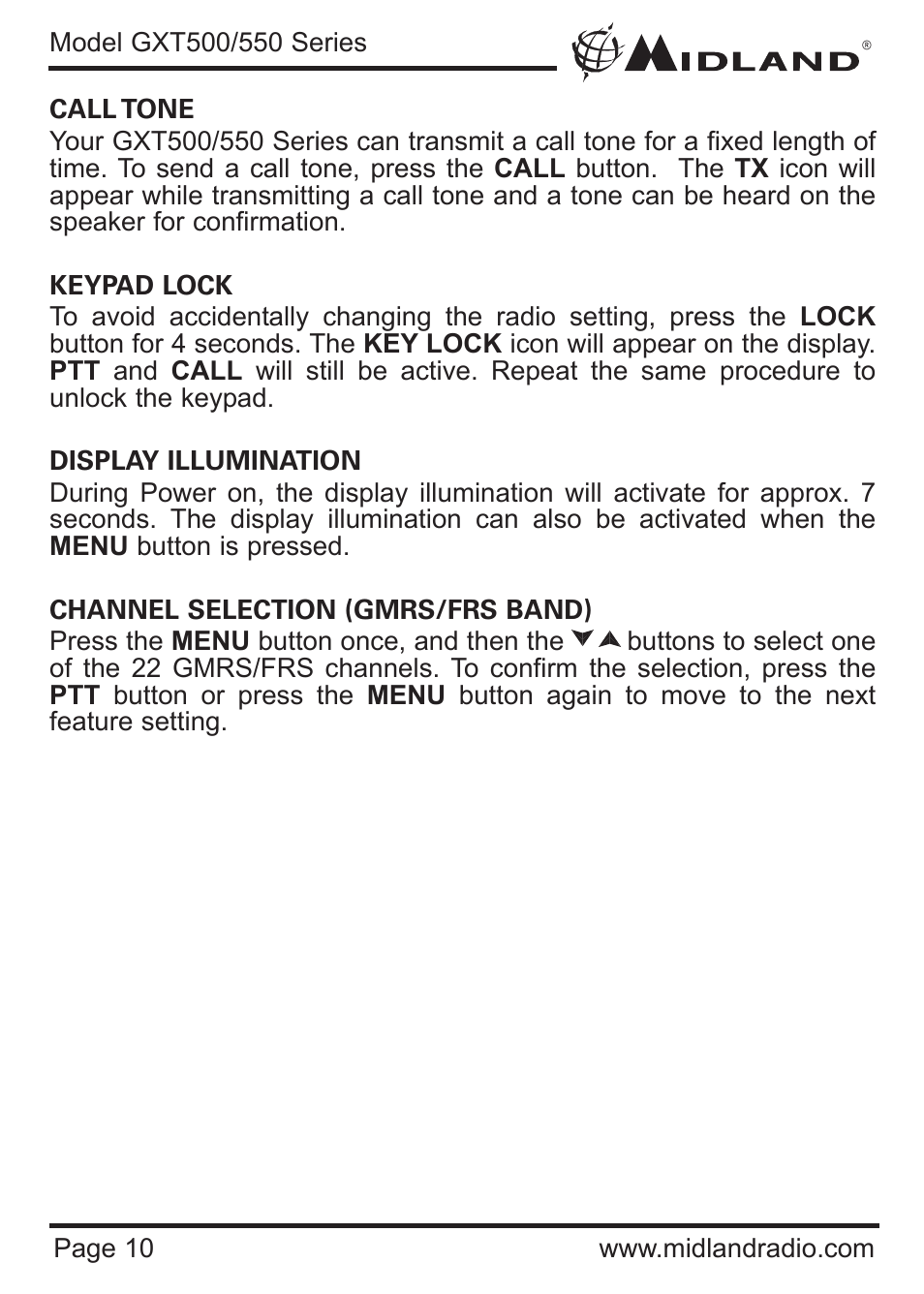 MIDLAND GXT500/550 User Manual | Page 10 / 20