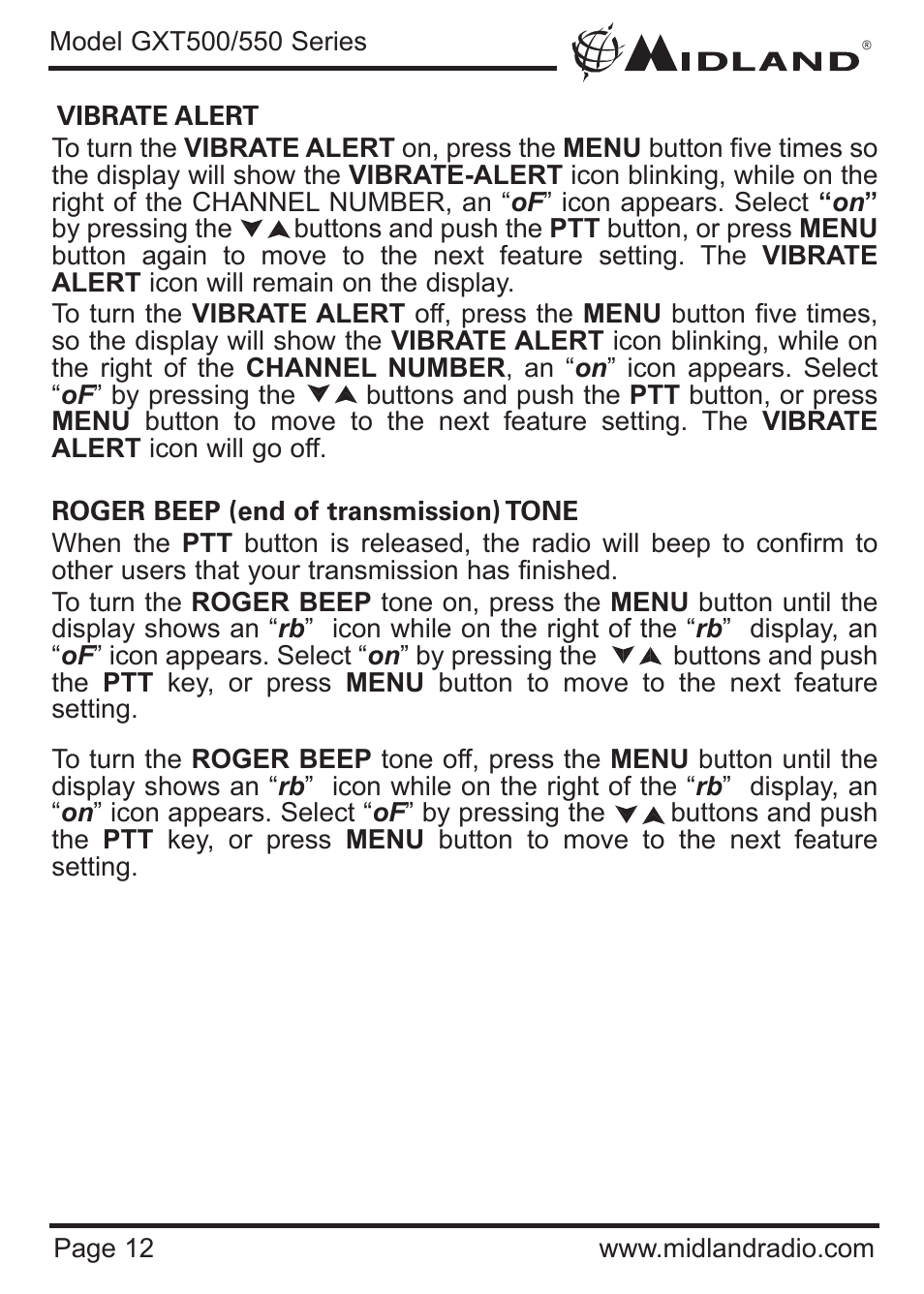MIDLAND GXT500/550 User Manual | Page 12 / 20
