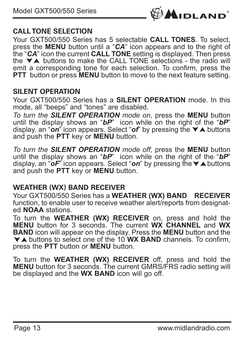 MIDLAND GXT500/550 User Manual | Page 13 / 20