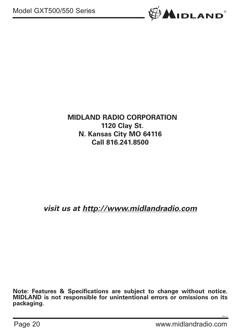 MIDLAND GXT500/550 User Manual | Page 20 / 20