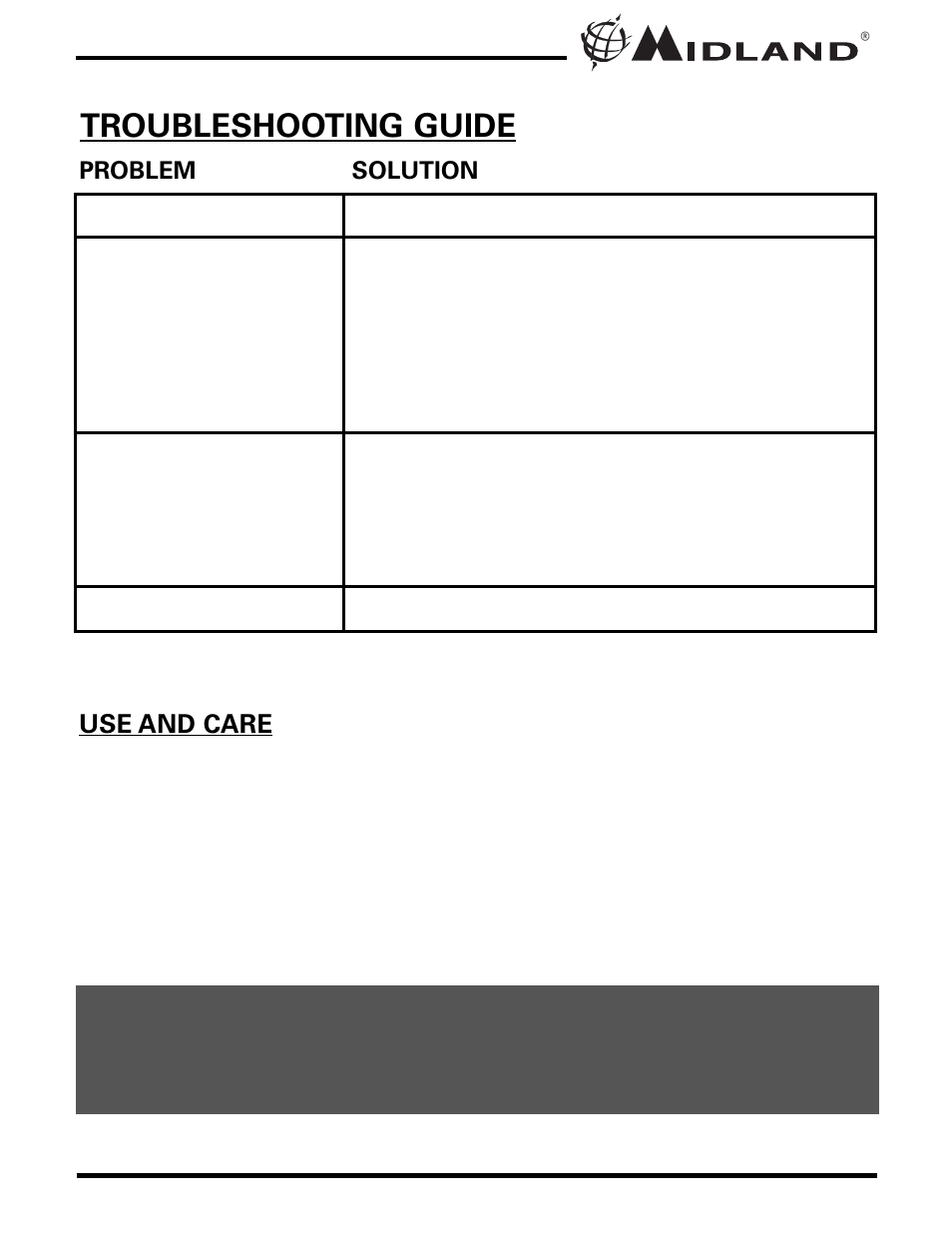 Troubleshooting guide | MIDLAND X-TRA TALK GXT771 User Manual | Page 12 / 20
