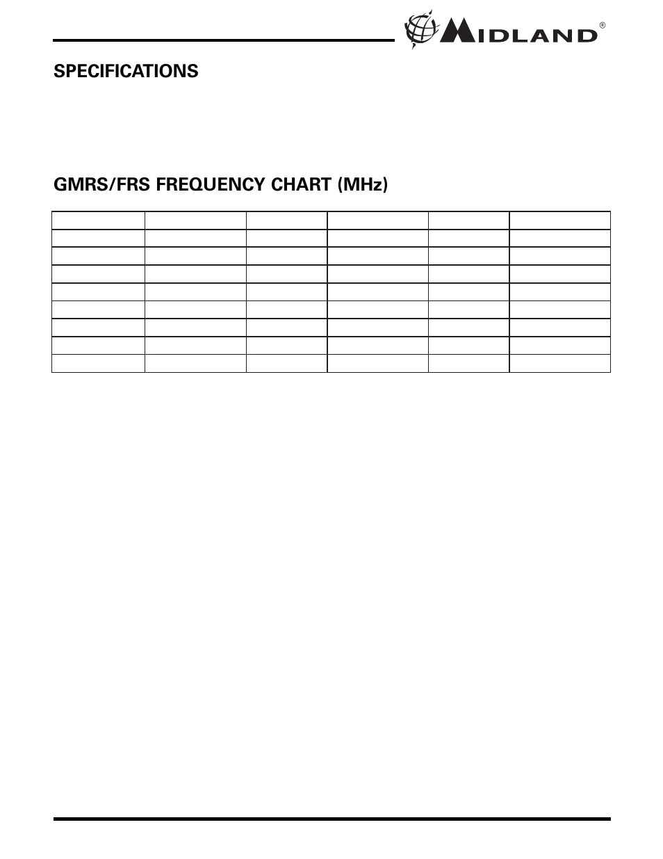 Gmrs/frs frequency chart (mhz) | MIDLAND X-TRA TALK GXT771 User Manual | Page 13 / 20