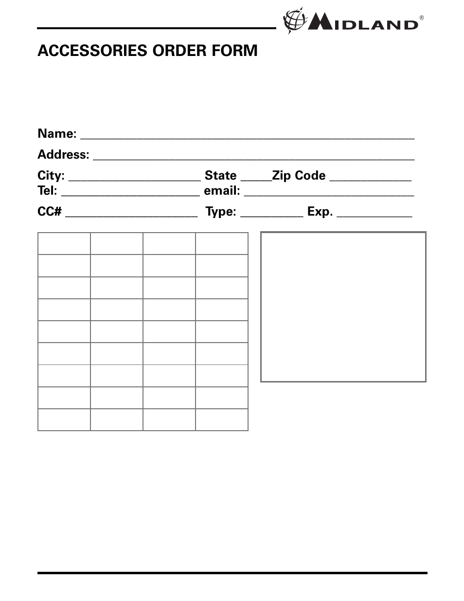 Accessories order form | MIDLAND X-TRA TALK GXT771 User Manual | Page 19 / 20