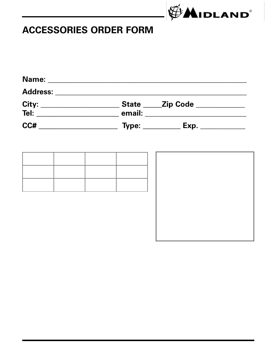 Accessories order form | Midland Radio GXT444 User Manual | Page 15 / 16