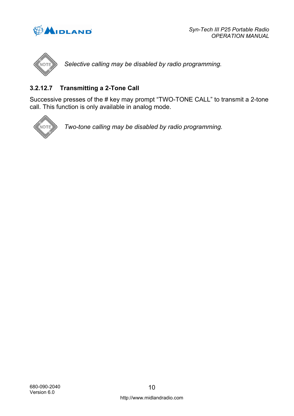 Transmitting a 2-tone call | Midland Radio SYN-TECH III P25 User Manual | Page 18 / 76