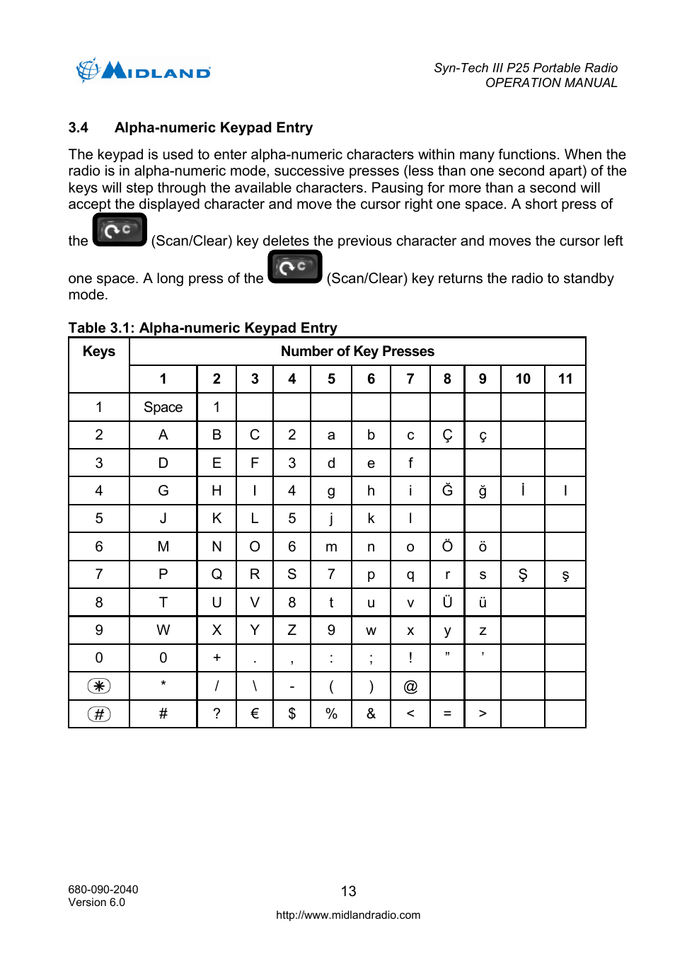 Alpha-numeric keypad entry, He battery | Midland Radio SYN-TECH III P25 User Manual | Page 21 / 76