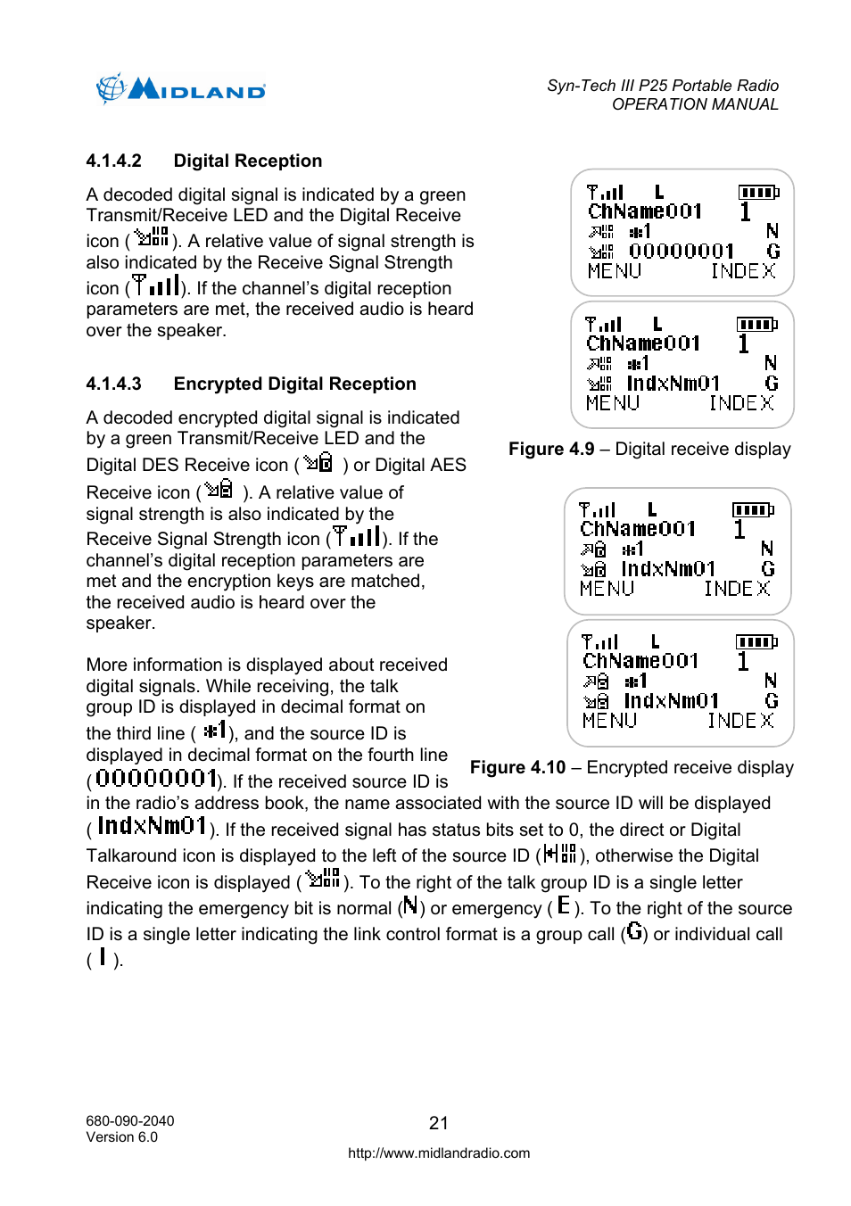 Digital reception, Encrypted digital reception | Midland Radio SYN-TECH III P25 User Manual | Page 29 / 76