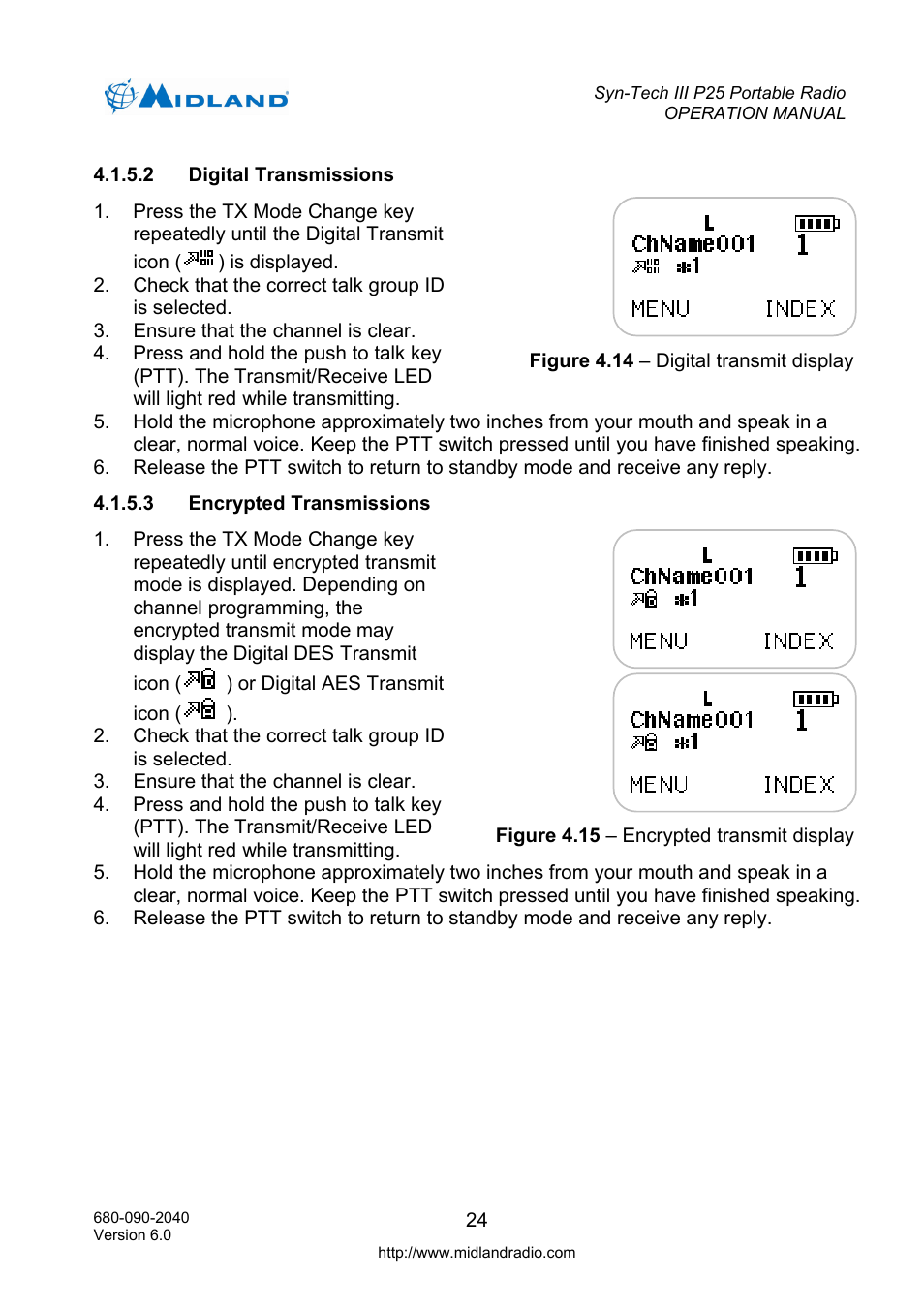 Digital transmissions, Encrypted transmissions | Midland Radio SYN-TECH III P25 User Manual | Page 32 / 76