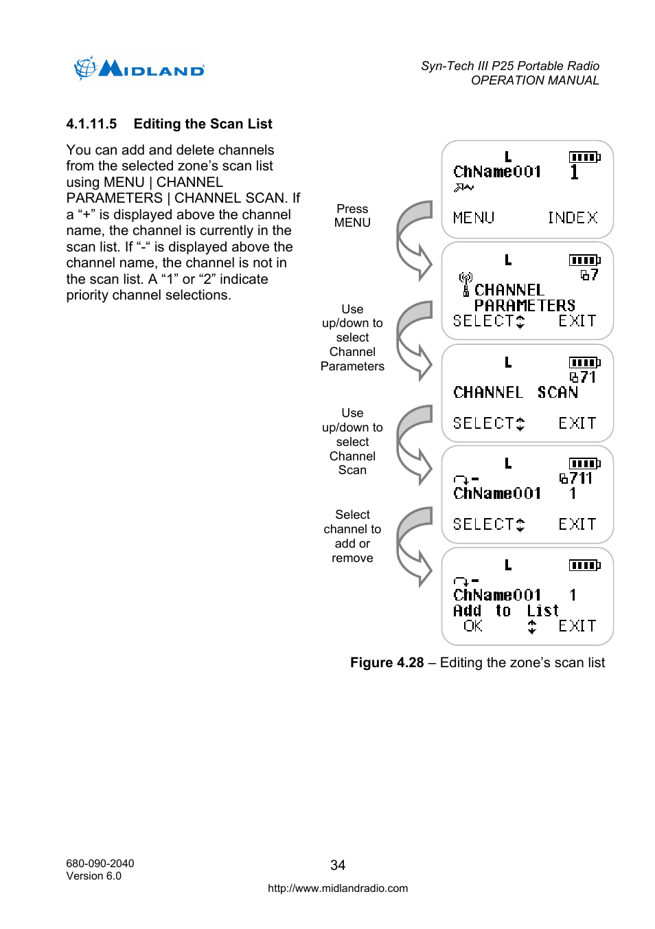 Editing the scan list | Midland Radio SYN-TECH III P25 User Manual | Page 42 / 76
