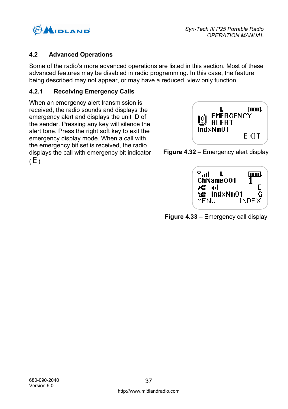 Advanced operations, Receiving emergency calls | Midland Radio SYN-TECH III P25 User Manual | Page 45 / 76