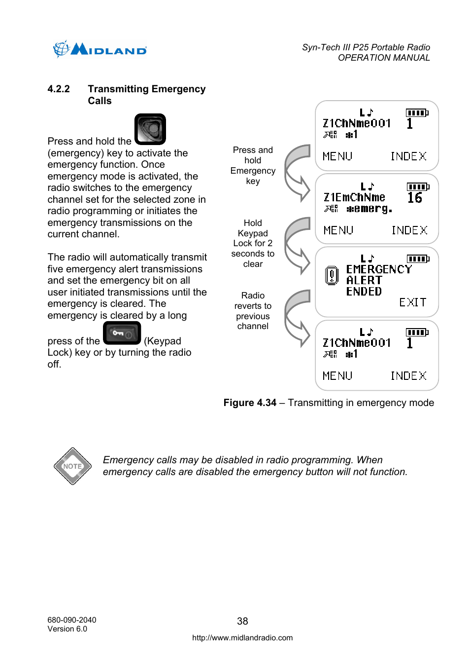 Transmitting emergency calls | Midland Radio SYN-TECH III P25 User Manual | Page 46 / 76