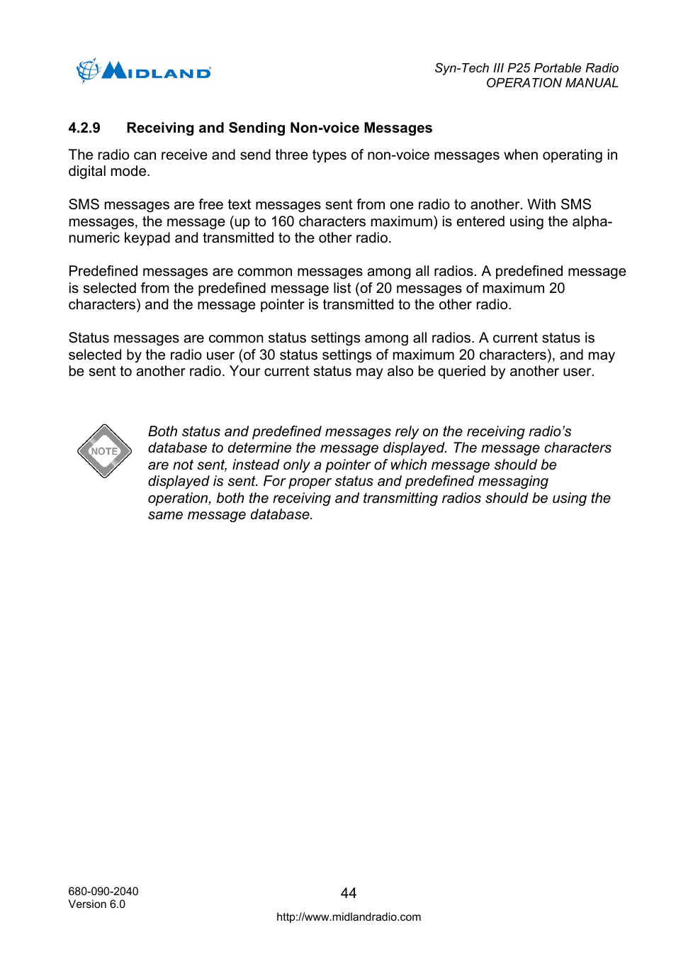 Receiving and sending non-voice messages | Midland Radio SYN-TECH III P25 User Manual | Page 52 / 76