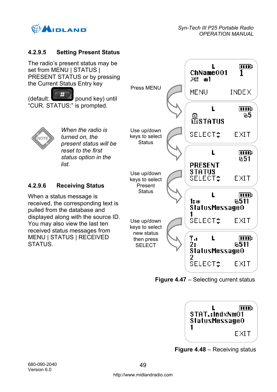 Setting present status, Receiving status | Midland Radio SYN-TECH III P25 User Manual | Page 57 / 76