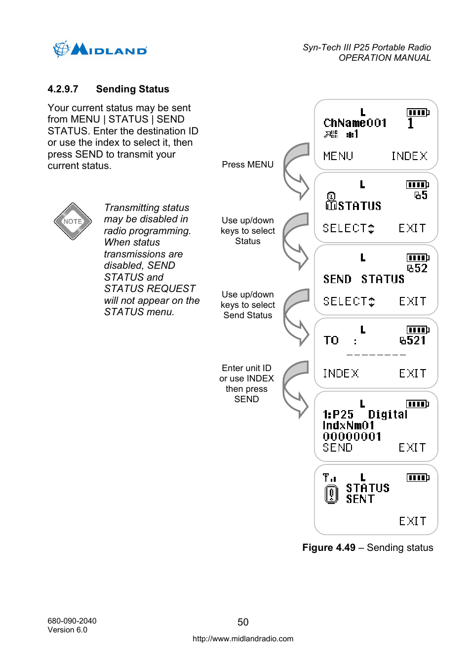 Sending status | Midland Radio SYN-TECH III P25 User Manual | Page 58 / 76