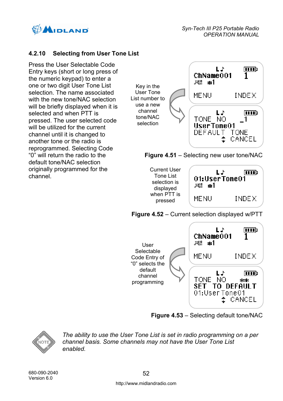 Selecting from user tone list | Midland Radio SYN-TECH III P25 User Manual | Page 60 / 76