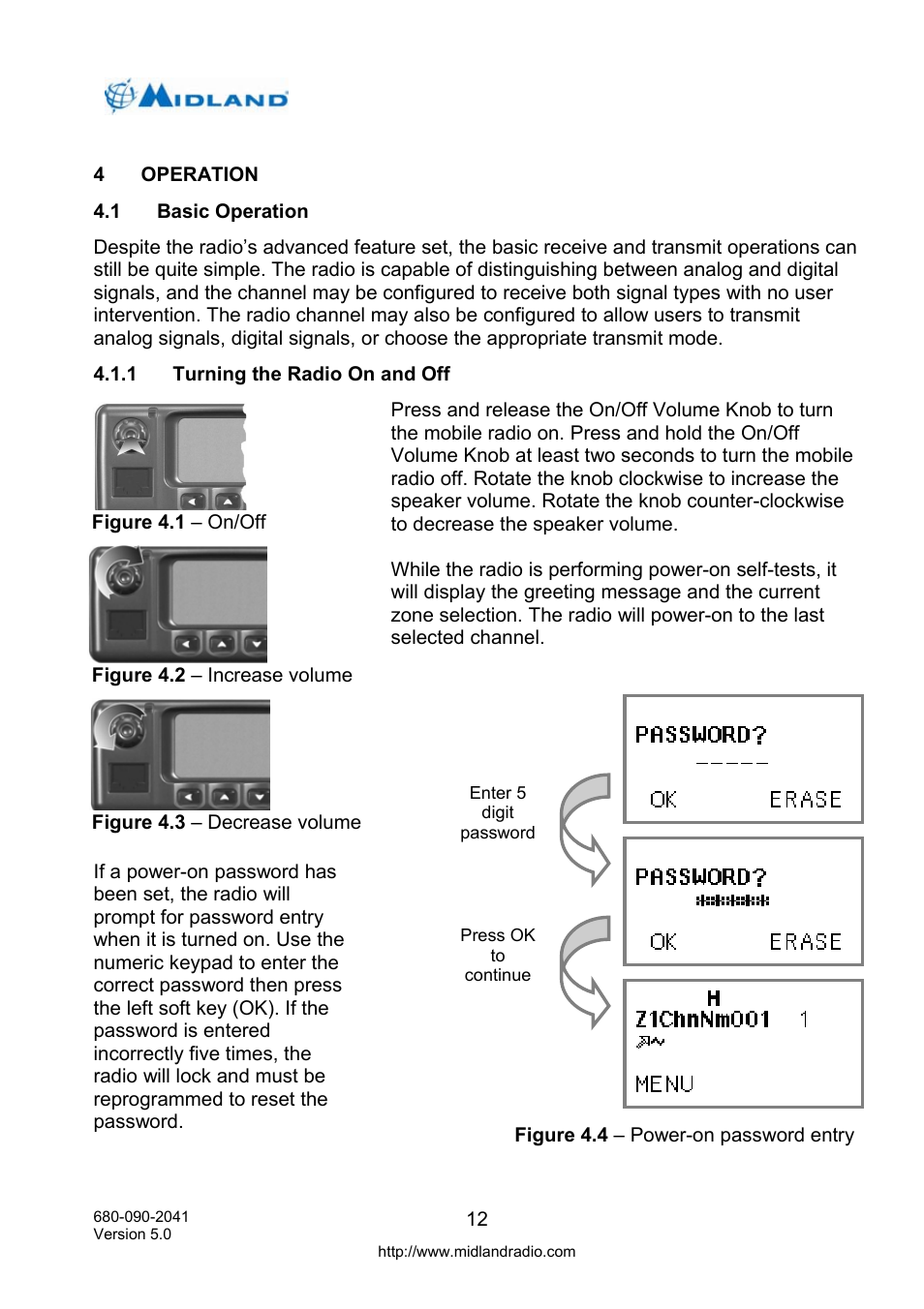 Operation, Basic operation, Turning the radio on and off | Midland Radio P25 User Manual | Page 21 / 72